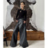 CNLEEWEI 24SS Asymmetric Wide-Leg Leather Trousers in Black