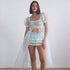 Selkie Boudoir Lace Silk Cover-Up in Blue & Pink
