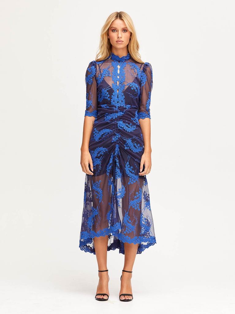 alice mccall honeymoon midi dress Alice McCall Honeymoon Indigo Blue Midi Dress Size 0 FLAW