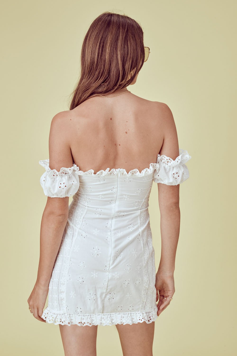 Anabelle Eyelet Lace Up Dress White Mulaner Anabelle Eyelet Lace Up Dress White Mulaner